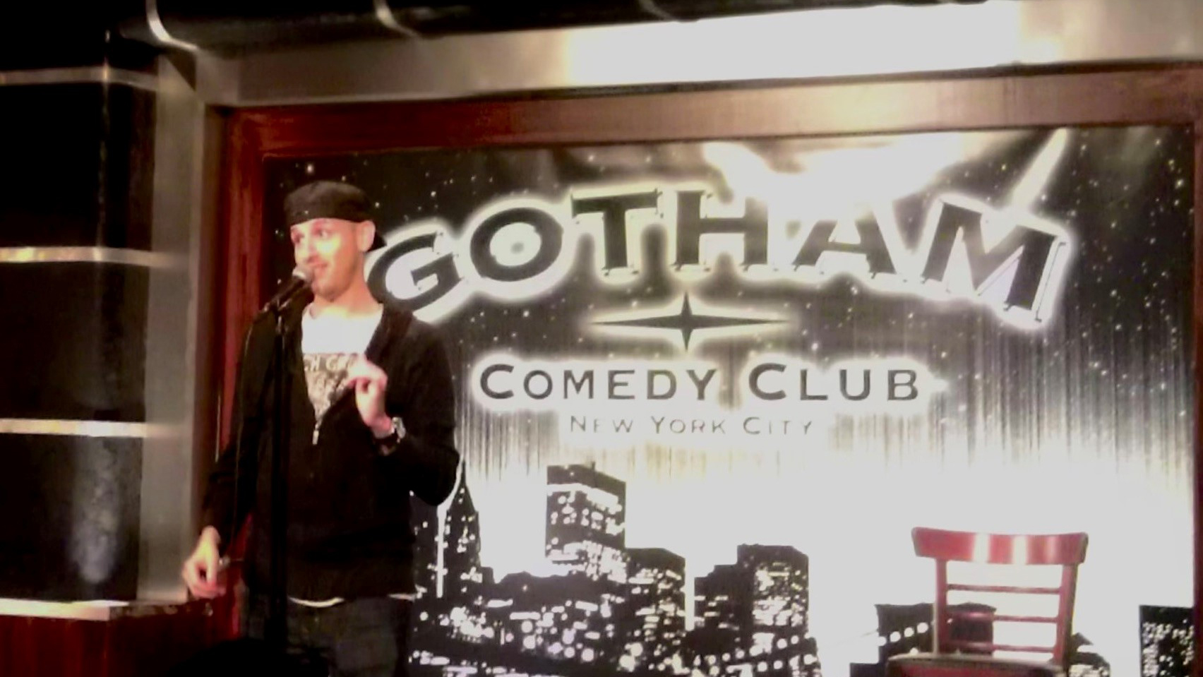 Dave performing stand up comedy at Gotham Comedy Club in New York City